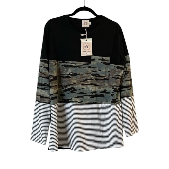 Grace & Emma Tops - NWT! Grace & Emma mixed print camo stripes & solid long sleeve t-shirt, M